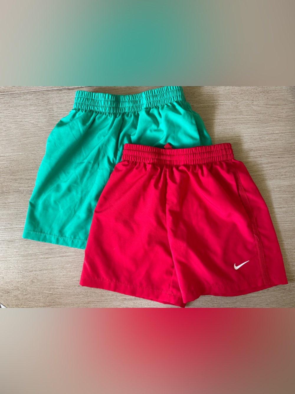 Nike Boys' Red and Green Shorts Duo XS